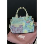 Radley Small Leather and Canvas Handbag with Patchwork Floral Design, Scottie Dog Tag, 26cms wide,