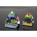 Two Swarovski Crystal Pyramid Paperweights to include a large Inn Green and a Vitrail Light