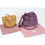 Two Small Radley Leather Across the Body Handbags, Purple 25cms wide and Tan 22cms wide, both with