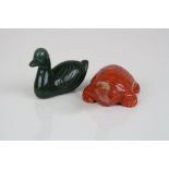 Two jade figures of a duck and tortoise