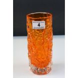 Whitefriars Tangerine Orange Textured Bark Cylindrical Vase, 19cms high