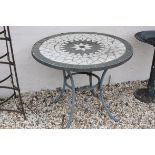 Circular Garden Table with Tiled Top, 91cms diameter x 72cms high