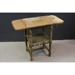 Victorian Pine Drop-flap Table covered in studded faded velvet and fabric with tassels (the top