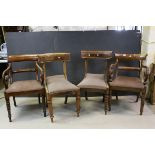 Pair of Regency Mahogany Bar Back Dining Chairs with scrolling arms together with a Pair of