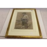 19th Century English School Study of a gentleman standing in a field Pencil and chalk Initialled 'M'