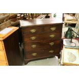 Mahogany antique chest of small size with three long and two short drawers on bracket feet