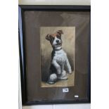 Framed oil painting study of a Jack Russell terrier begging
