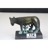 Patinated Bronze of the Capitoline Wolf suckling Romulus and Remus, on Slate Stand, 9cms high
