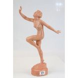 Art Deco Terracotta Nude Female Figurine, incised signature to base E Cayacos, 45cms high