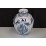 Aldermaston Studio Pottery Laurence McGowan Ovoid Vase with a Blue Glazed Fish Design, 14cms high