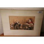 Manner of Cassius Coolidge early 20th Century unframed watercolour of dogs in a court room