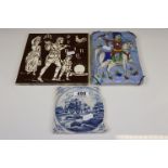 Victorian Minton Hollins & Co ' Morning Tile, 20cms together with Two further Tiles