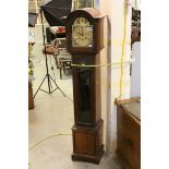 Tempus Fugit Mahogany Cased Chiming Granddaughter Clock, the Brass Face with Three Winding Holes,
