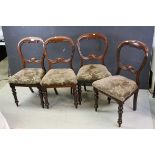 Set of Four Victorian Mahogany Balloon Back Dining Chairs with Green Upholstered Over Stuffed