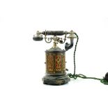 Early 20th century Desk Telephone ' The Ericsson Bell Telephone ' with decorated cylindrial tin case