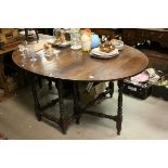 17th century Style Oak Oval Gate-leg Table raised on Baluster Turned and Block Supports, approx.