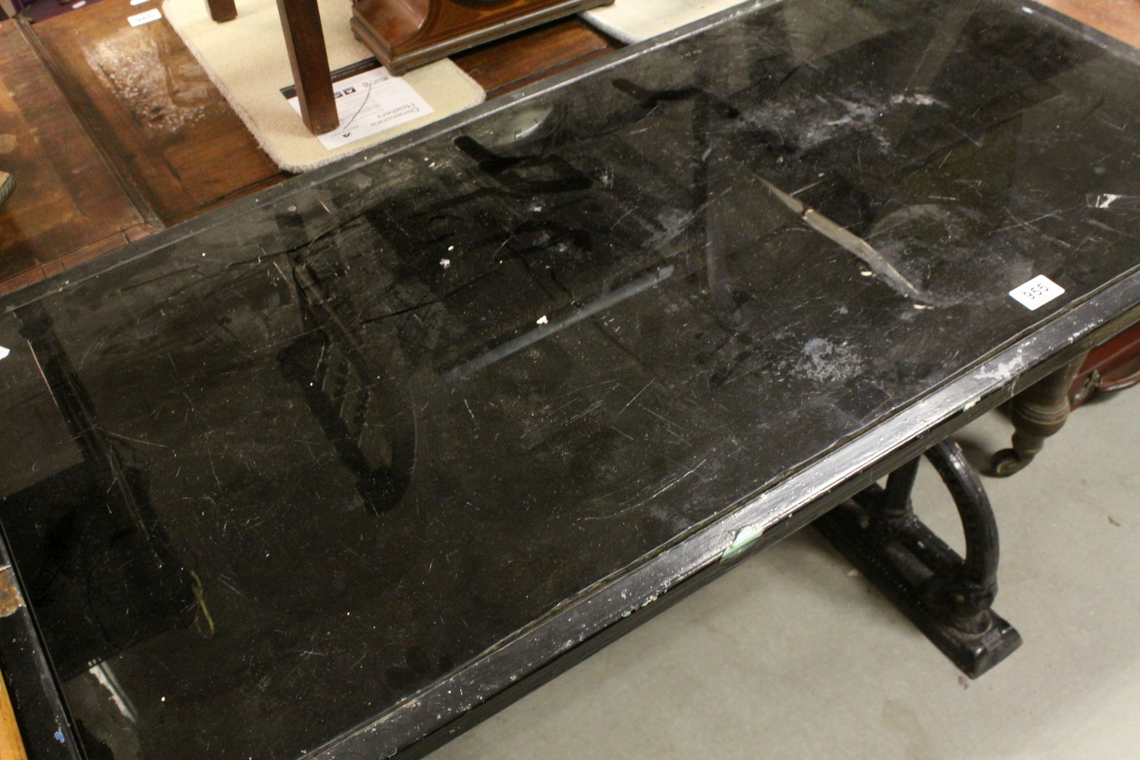Coalbrookdale Style Garden / Pub Table with Black Glass Inset Top, 117cms x 58cms x 78cms high - Image 8 of 10