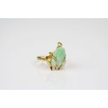 Diamond and jade type gold plated ring, the jade type carved frog within yellow gold frame, small