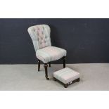 Mid 19th century Mahogany Bedroom Chair, re-upholstered with button back pink upholstery, raised