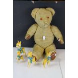 Early to Mid 20th century Straw Filled Teddy Bear, 67cms long together with Four Plastic Babycham