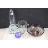 Kronso Tall Glass Vase, Mats Jonasson Glass Eagle Paperweight, Swirl Glass Bowl, Swirl Glass