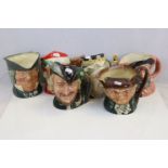 Six Royal Doulton Large Character Jugs including Queen Victoria, Falstaff, Santa Claus, Robin Hood