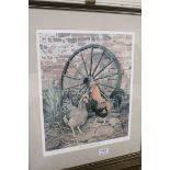 Framed and Glazed Signed Limited Edition Michael M Oxenham Print of Cockerel and Hen ' Welsummer