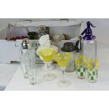 Tray of mixed collectables to include retro glassware, cocktail shaker, soda siphon etc