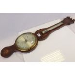 19th century Inlaid Mahogany Wheel Barometer with Thermometer Scale, the silvered face marked ' G