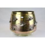 Art Deco Brass Planter / Jardiniere with seven applied white metal swallows, stamped to base,