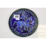 Blue Glazed Pottery Circular Plaque by Janus Lewald Jezierski depicting a Christian on Horseback,