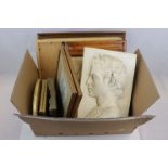 Collection of Pictures and Prints including 19th century French Costume Prints, Two Maple Framed