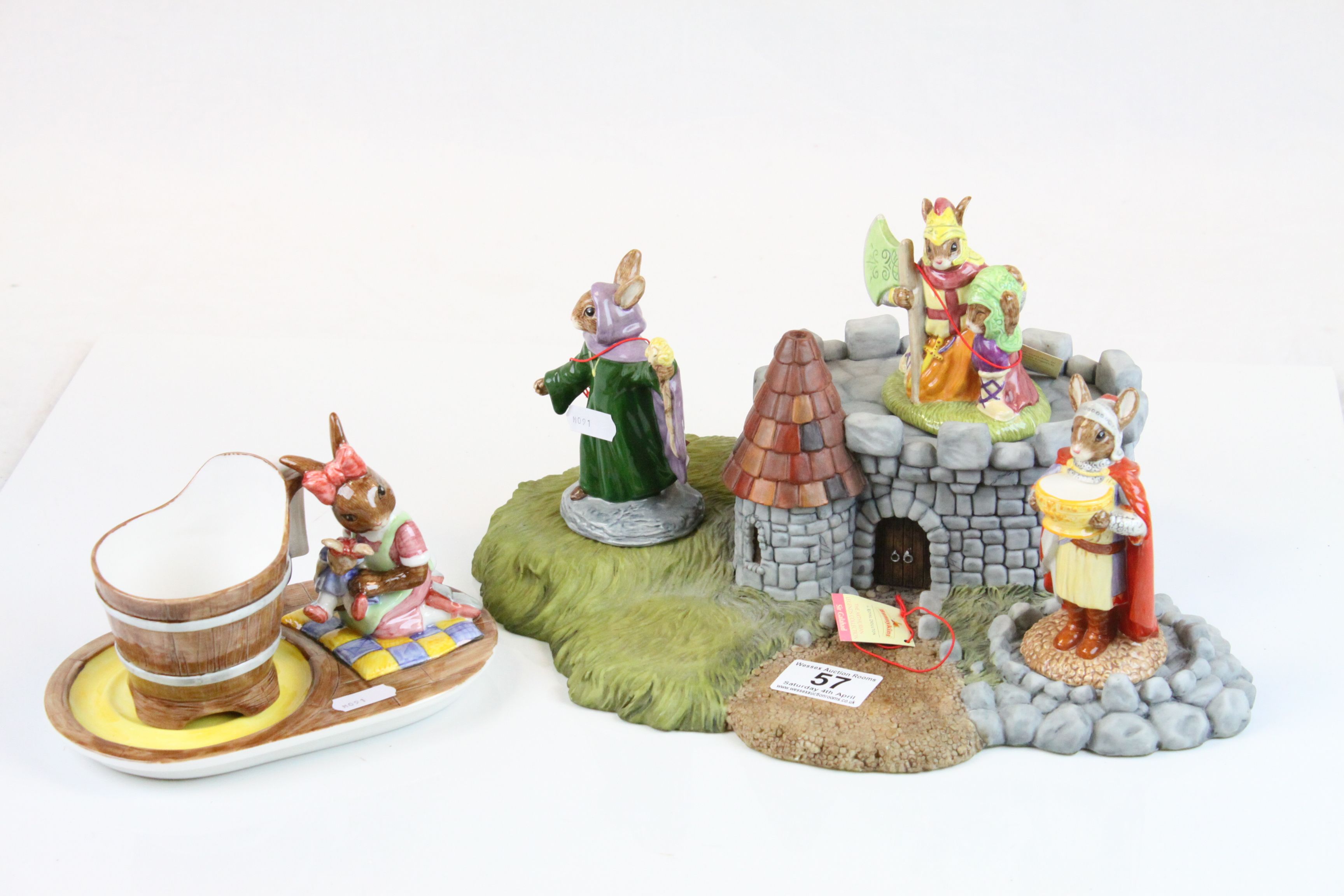 Royal Doulton Bunnykins ' The Arthurian Legend Collection Base ' together with Three Bunnykins '