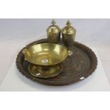Collection of Indian and Chinese Brass and Metal Ware including Indian Circular Tray, Pair of Indian