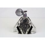 Art Deco Glass Perfume Bottle ' Atomiser with Black Etched decoration.
