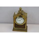 Continental Brass cased Mantle Clock with pierced Grille, Enamel dial & ball carry handle,