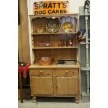 19th century Style Pine Dresser, the upper section with two shelves, above two drawers and two