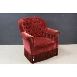 Early 20th century Button Back Armchair upholstered in Crimson Velvet