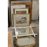 Six Framed and Glazed Pictures including Oil Painting and a Watercolour together with Two Mirrors