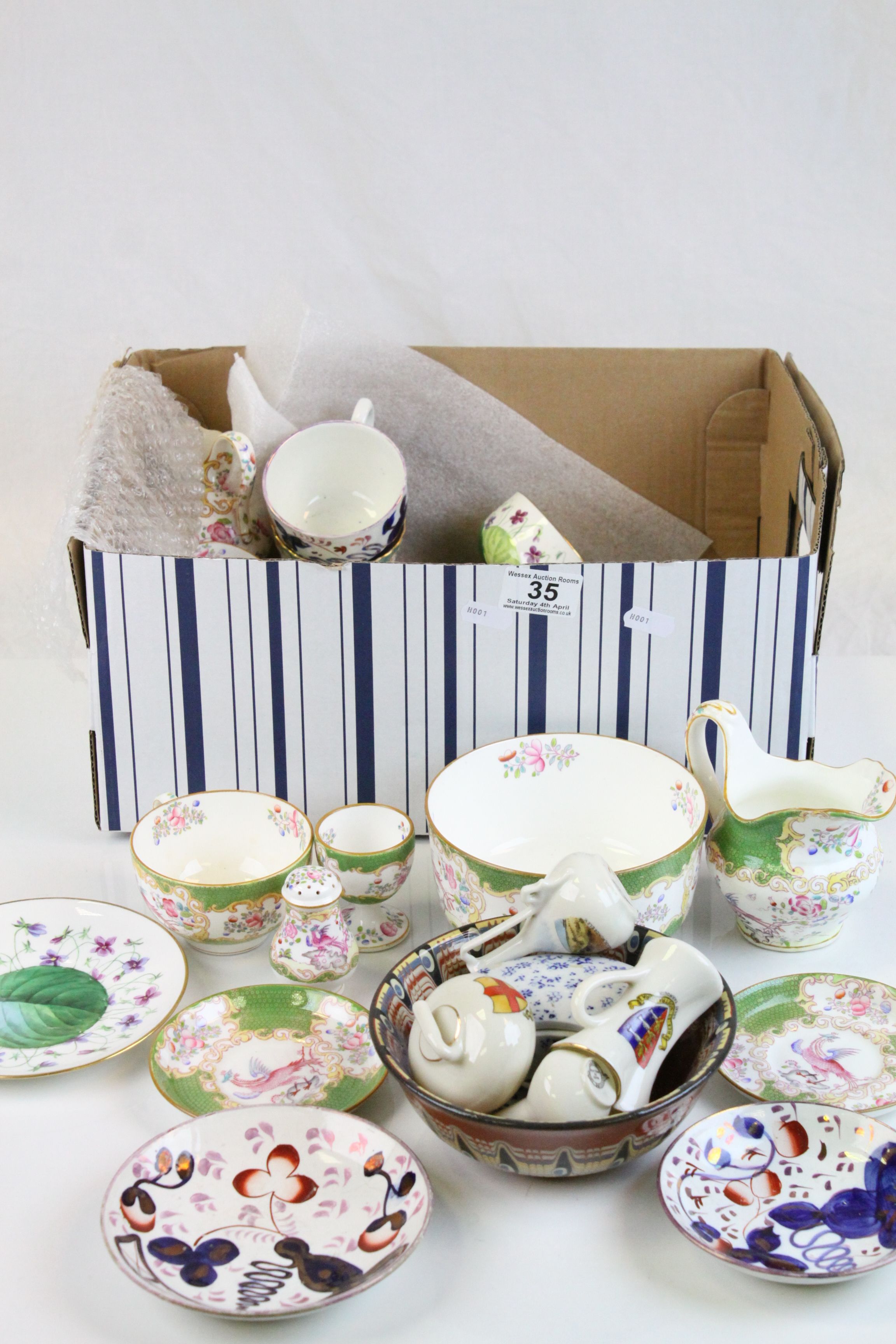 Mixed Lot of Ceramics including Part Early 20th century Minton's Cockatrice Coffee Set, Souvenir