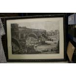 Large Framed and Glazed Print of the 19th century Rossini Engraving of Veduta del Ponte Rotto (the