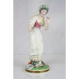 19th century Porcelain Figure of a Women with Parrot on Hand (a/f), 24cms high