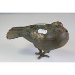 Oriental cold painted bronze dove signed underside with character marks