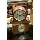 Early 20th century Mahogany Inlaid Domed Cased Mantle Clock with Silvered Dial , 23cms high together