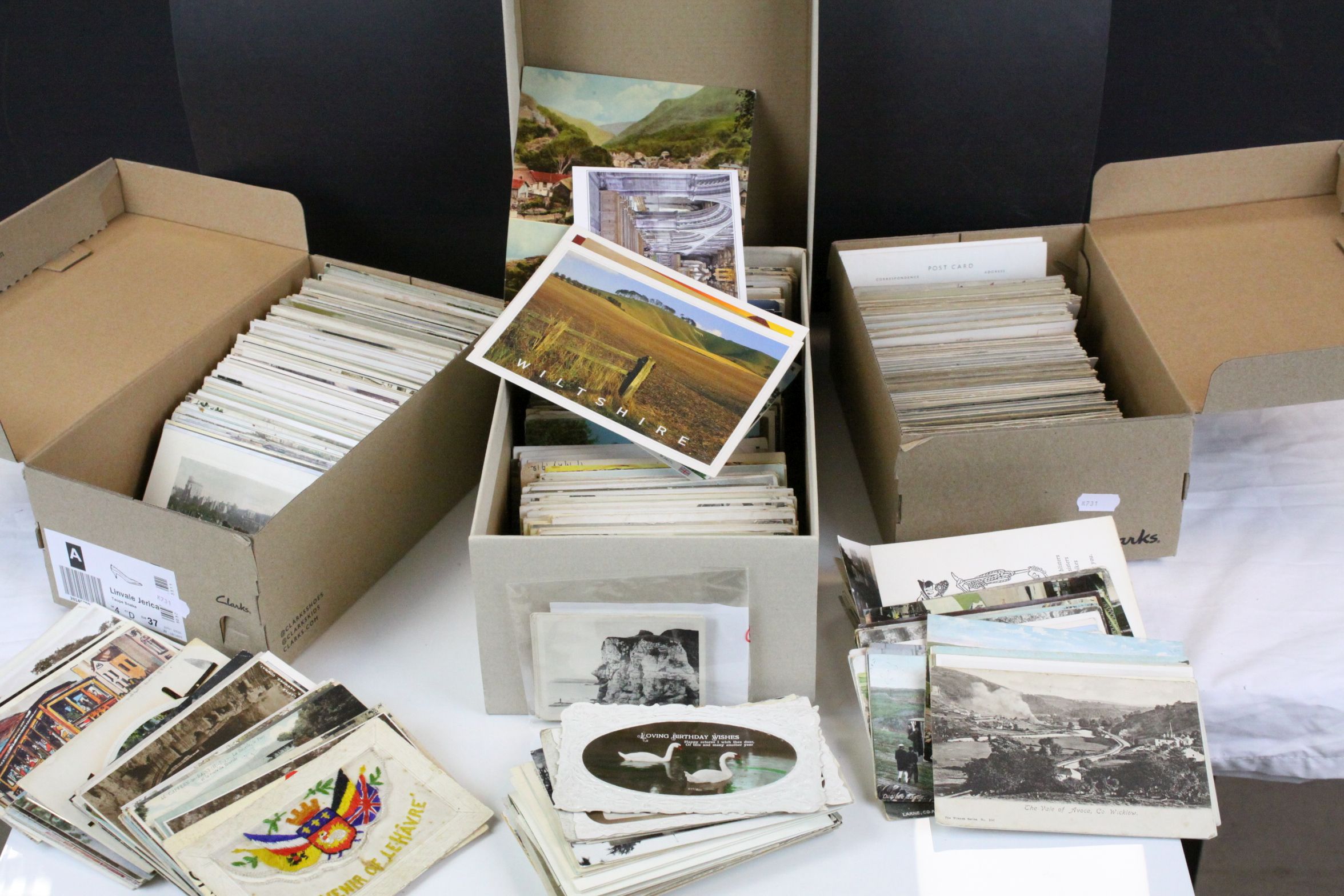 Three Shoe Boxes of Postcards, mainly Early to Mid 20th century, Black & White and Colour, Various