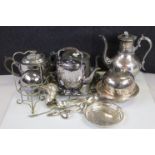 Collection of Silver Plate including Claret Jug Duck Head Lid, Muffin Dish, etc