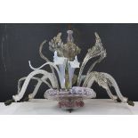 Late 19th / Early 20th century Glass Ceiling Light Fitting comprising Six Twisted Vaseline Glass