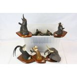 Collection of Eight Kenyon Handmade ' Terence Owen Mathews ' African Animal Busts on Wooden Plaques