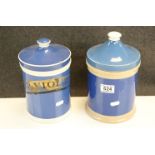 Two 19th century Pottery Chemist Jars and Lids, both blue glazed, tallest 25cms