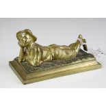 19th century Gilt Bronze Figural Paperweight in the form of a reclining Farm Boy, 14cms long